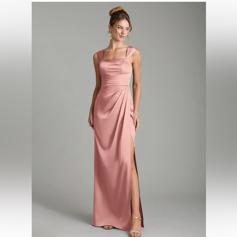 Azazie filippa Rosette A-Line Pleated Stretch Satin Bridesmaid Dress